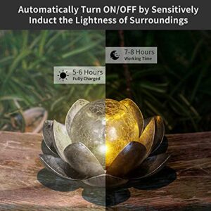 Decorman Solar Garden Lights Outdoor, Crackle Globe Glass Lotus Decoration, Waterproof Metal LED Flower Lights for Yard, Patio, Lawn, Pathway, Tabletop (1 Pack, Black)