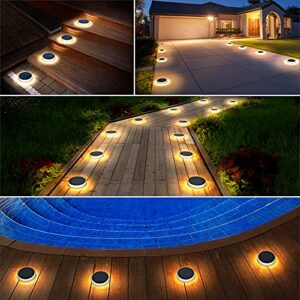 YiLaie LED Solar Deck Lights,Outdoor Round Step Lights Solor Powered,Stick on Solar Lights Waterproof,Auto ON/Off Solar Stair Lights for Garden Patio Concrete Pathway Walkway Driveway(4 Pack)