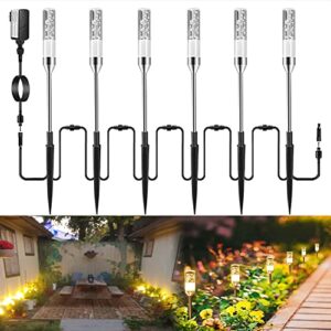 greenclick extendable 6 pack led path lights super bright 570 lumen garden lights warm white 4.8w 12v landscape lighting waterproof acrylic bubble outdoor pathway lights for yard patio walkway, 2700k