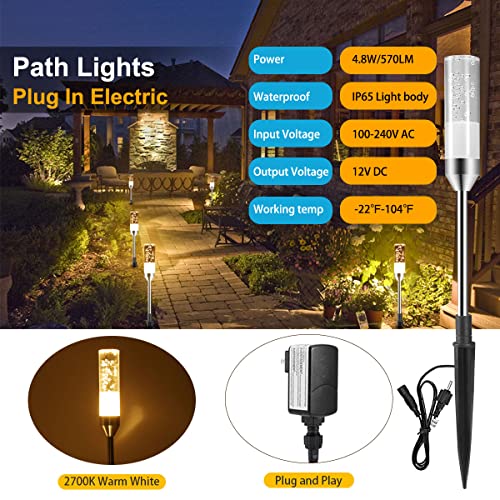 GreenClick Extendable 6 Pack LED Path Lights Super Bright 570 Lumen Garden Lights Warm White 4.8W 12V Landscape Lighting Waterproof Acrylic Bubble Outdoor Pathway Lights for Yard Patio Walkway, 2700K