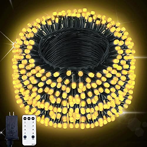 Hawisphy 108ft Christmas Outdoor String Lights, 300 LED Warm White String Lights with Remote, 8 Lighting Modes Fairy Lights for Home Tree Party Wedding Garden Halloween Xmas Decoration