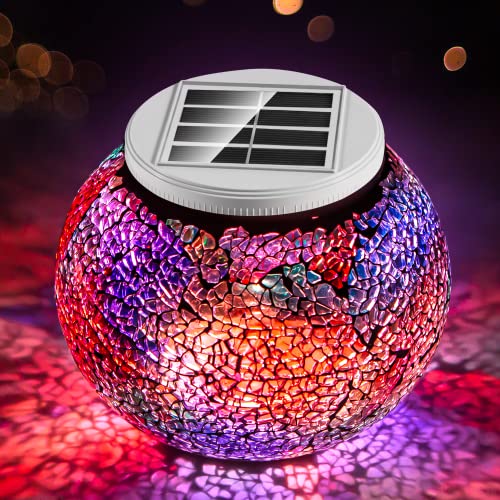 Solar Glass Garden Light, Solar Decor light, Solar Ball light, Mosaic Color-Changing Solar Table Light, Waterproof Led Night Light for Party, Patio, Garden, Bedroom, Best Indoor/Outdoor Decorations