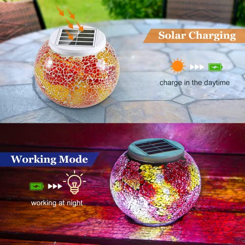 Solar Glass Garden Light, Solar Decor light, Solar Ball light, Mosaic Color-Changing Solar Table Light, Waterproof Led Night Light for Party, Patio, Garden, Bedroom, Best Indoor/Outdoor Decorations