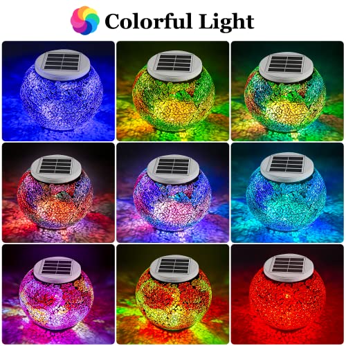 Solar Glass Garden Light, Solar Decor light, Solar Ball light, Mosaic Color-Changing Solar Table Light, Waterproof Led Night Light for Party, Patio, Garden, Bedroom, Best Indoor/Outdoor Decorations