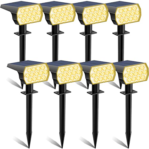 Solar Spot Lights Outdoor Waterproof IP65, [8 Pack/52 LED] 2-in-1 Solar Landscaping Spotlights, 3 Lighting Modes Solar Powered Garden Flood Light for Patio Pathway Driveway Pool Yard(Warm White)