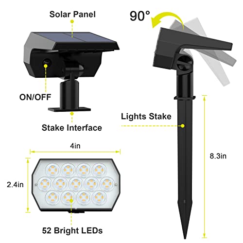 Solar Spot Lights Outdoor Waterproof IP65, [8 Pack/52 LED] 2-in-1 Solar Landscaping Spotlights, 3 Lighting Modes Solar Powered Garden Flood Light for Patio Pathway Driveway Pool Yard(Warm White)