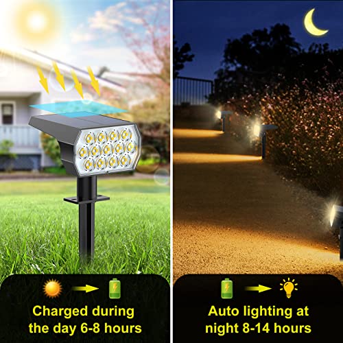 Solar Spot Lights Outdoor Waterproof IP65, [8 Pack/52 LED] 2-in-1 Solar Landscaping Spotlights, 3 Lighting Modes Solar Powered Garden Flood Light for Patio Pathway Driveway Pool Yard(Warm White)