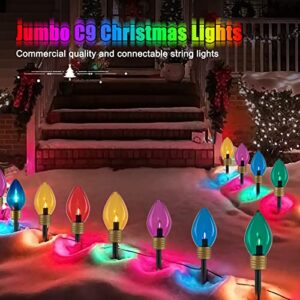 Jumbo C9 Christmas Pathway Lights Outdoor - 2 Pack 8.5 Feet 5 LED C9 Walkway Lights, Multicolor Jumbo Lights Christmas Bulb Lights Outdoor Decorations for Lawn Holiday Outside Yard Garden