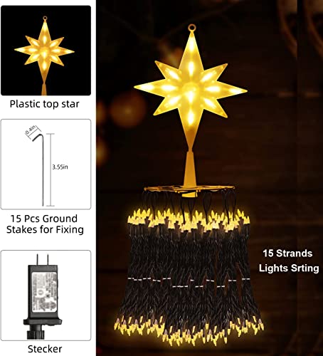 Christmas Tree Light with Star Topper, 10.5ft x15 Lines String Lights, 322 LED Christmas Curtain Fairy Lights with 8 Lighting Modes, for Xmas Tree Indoor Outdoor Party Garden Decor, Warm White