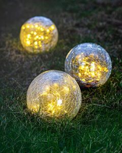 chu&white 2 pack solar garden lights outdoor waterproof 3.9inch solar lights cracked glass ball for garden patio yard lawn landscaping decorative