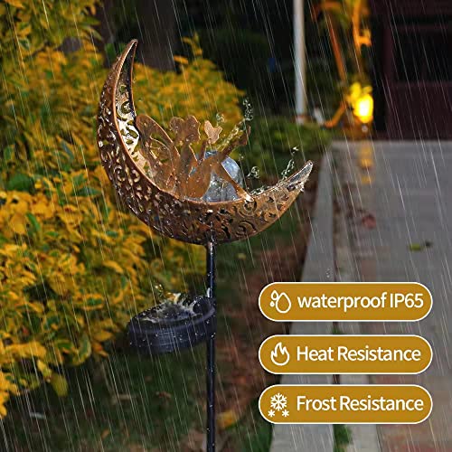 Solar Outdoor Lights Decorative, Solar Powered Garden Light, Moon Crackle Glass Globe Metal Stake Light With Angel, Waterproof Pathway Lights For Walkway Yard Lawn Courtyard Backyard Decoration