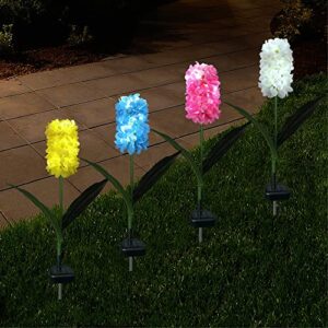 solar garden lights,hyacinth lamp,decoration for pathway yard lawn patio path,pink yellow white blue, pack of 4