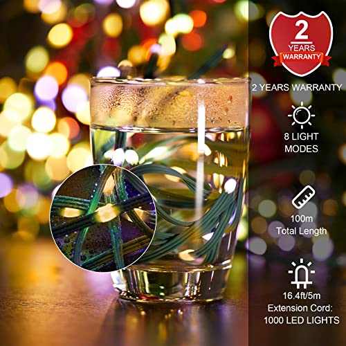 Honadar Christmas Rope Lights,1000LED/328Ft Outdoor Decorative String Strobe with 8 Modes/Remote/IP67 Waterproof/Timer/Memory Function for Xmas Holiday/Wedding/Party/DIY/Garden/Patio/Atmosphere Decor