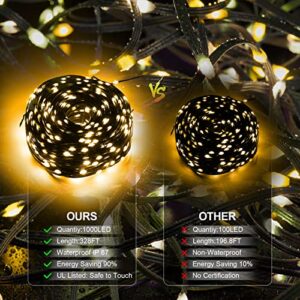 Honadar Christmas Rope Lights,1000LED/328Ft Outdoor Decorative String Strobe with 8 Modes/Remote/IP67 Waterproof/Timer/Memory Function for Xmas Holiday/Wedding/Party/DIY/Garden/Patio/Atmosphere Decor