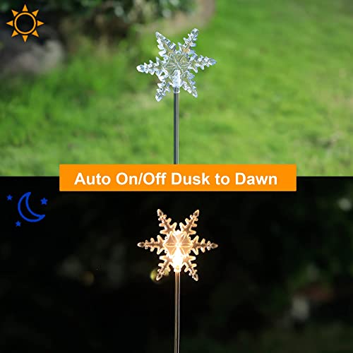 MAGGIFT 4 Pack Solar Christmas Snowflakes Garden Stake Lights, Solar Powered Outdoor Decorative Figurine Lights, Warm White LED Landscape Lighting, Waterproof for Patio Yard Decorations