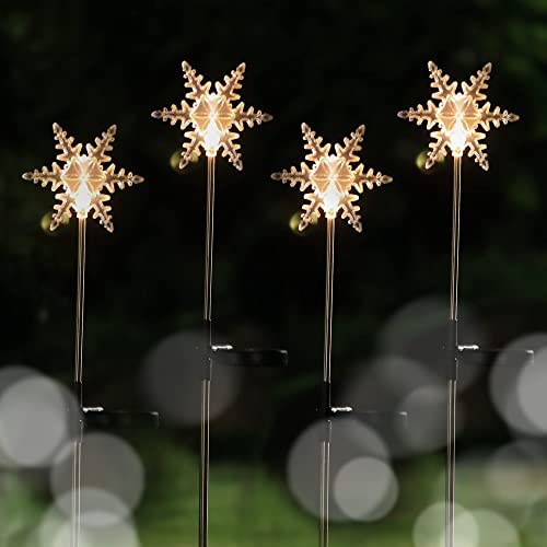 MAGGIFT 4 Pack Solar Christmas Snowflakes Garden Stake Lights, Solar Powered Outdoor Decorative Figurine Lights, Warm White LED Landscape Lighting, Waterproof for Patio Yard Decorations