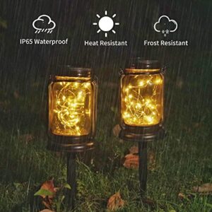 Solar Mason Jar Lantern, 2 Pack 30 LED Hanging Solar Mason Jar Lights Outdoor Retro Waterproof Fairy Lights with Stakes for Garden, Lawn, Patio, Yard, Pathway (2 Pack)