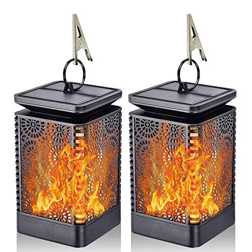 Solar Lantern Lights Dancing Flame Waterproof Outdoor Hanging Lantern Solar Powered Umbrella Led Night Lights Dusk to Dawn Auto on off Landscape Decorative for Garden Patio Deck Yard Path 2 Pack