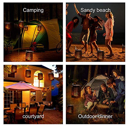 Solar Lantern Lights Dancing Flame Waterproof Outdoor Hanging Lantern Solar Powered Umbrella Led Night Lights Dusk to Dawn Auto on off Landscape Decorative for Garden Patio Deck Yard Path 2 Pack