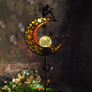 Cubular Moon Fairy Solar Garden Decor Lights,Crackle Glass Ball Pathway Stake Lights, Walkway Yard Lawn Patio Courtyard Decor Garden Outdoor Decorative Lights,Fairy Garden Decor (Moon Fairy)