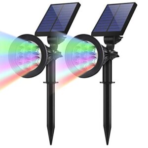 rgb solar spotlights landscape lights outdoor 2-in-1 led spot lights ip65 waterproof tree lights dusk-to-dawn solar powered security wall lamp for garden yard floor pathway patio (7 changing colors)