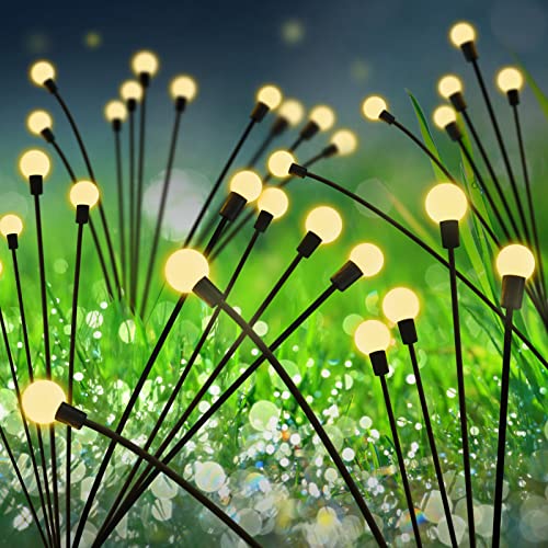 SHUKAN 4 Pack 10LED Solar Firefly Lights, Upgraded Solar Garden Lights Outdoor IP65 Waterproof, Swaying When Wind Blows, Solar Starburst Swaying Lights for Yard Patio Pathway Decoration (Warm White)