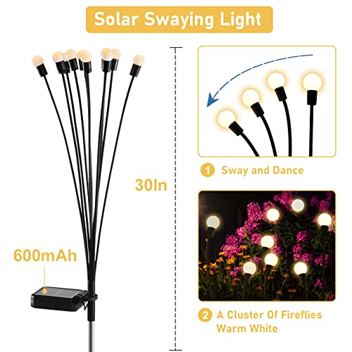 SHUKAN 4 Pack 10LED Solar Firefly Lights, Upgraded Solar Garden Lights Outdoor IP65 Waterproof, Swaying When Wind Blows, Solar Starburst Swaying Lights for Yard Patio Pathway Decoration (Warm White)