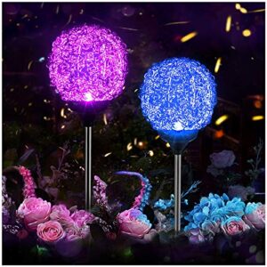 solar garden lights outdoor, upgraded magic globe powered garden light, multi-color changing led solar stake lights for patio backyard pathway party decoration (2 pcs)