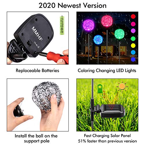 Solar Garden Lights Outdoor, Upgraded Magic Globe Powered Garden Light, Multi-Color Changing LED Solar Stake Lights for Patio Backyard Pathway Party Decoration (2 PCS)