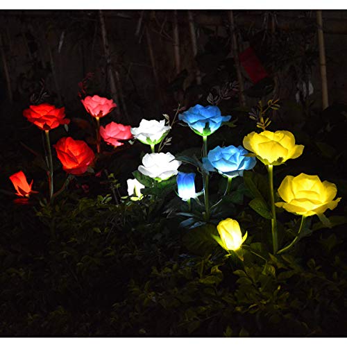 Abkshine Outdoor Rose Flowers Solar Stake Lights Waterproof Memorial Garden Stake for Garden Back Yard Lawn Grave Decor, Yellow