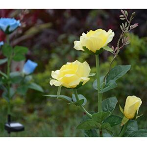 Abkshine Outdoor Rose Flowers Solar Stake Lights Waterproof Memorial Garden Stake for Garden Back Yard Lawn Grave Decor, Yellow