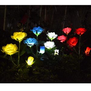 Abkshine Outdoor Rose Flowers Solar Stake Lights Waterproof Memorial Garden Stake for Garden Back Yard Lawn Grave Decor, Yellow