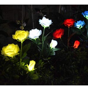 Abkshine Outdoor Rose Flowers Solar Stake Lights Waterproof Memorial Garden Stake for Garden Back Yard Lawn Grave Decor, Yellow