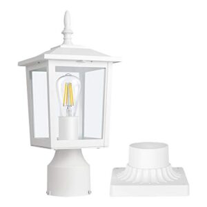 cinoton outdoor post light fixtures white, modern exterior post lantern 6-inch with pier mount base, waterproof ip65 aluminum patio pole lights with clear glass for garden pathway deck yard, white