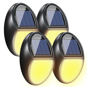 xinree solar deck lights outdoor, led solar fence lights waterproof lamp for wall backyard porch, patio, pool,step stairs, yard, garden, pathway (4 pack, 10 led warm yellow)