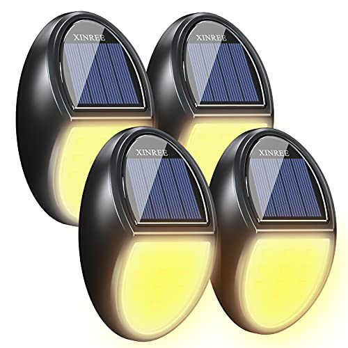 XINREE Solar Deck Lights Outdoor, LED Solar Fence Lights Waterproof Lamp for Wall Backyard Porch, Patio, Pool,Step Stairs, Yard, Garden, Pathway (4 Pack, 10 LED Warm Yellow)