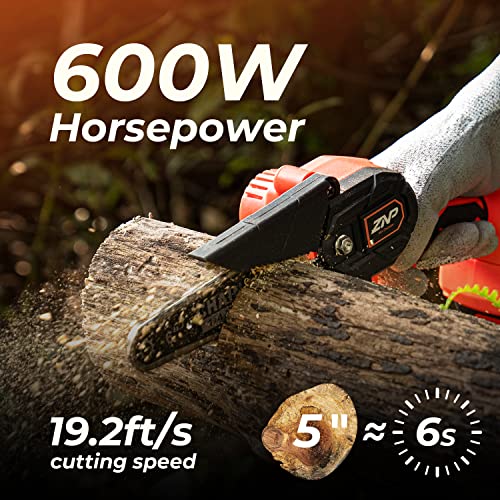 ZNP Mini Chainsaw, 6-Inch Brushless Cordless Chainsaw with 2 Battery, 21V Electric Chainsaw with Security Lock, Handheld Small Chain Saw for Tree Pruning, Gardening, Wood Cutting