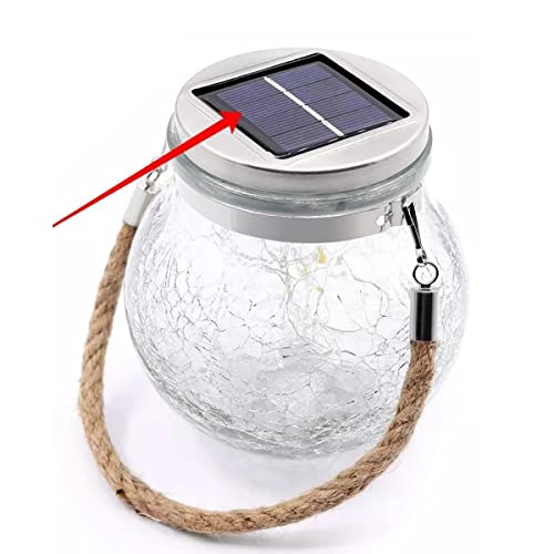 EternityFuture Garden Decoration Waterproof Solar Lantern, Value Pack of 2, Glass Bottle Jar, 30 LED Warm Lights, Unique Crack Pattern Ball Hanging Light