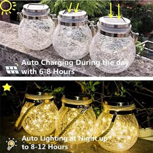 EternityFuture Garden Decoration Waterproof Solar Lantern, Value Pack of 2, Glass Bottle Jar, 30 LED Warm Lights, Unique Crack Pattern Ball Hanging Light