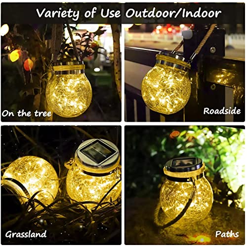 EternityFuture Garden Decoration Waterproof Solar Lantern, Value Pack of 2, Glass Bottle Jar, 30 LED Warm Lights, Unique Crack Pattern Ball Hanging Light