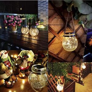 EternityFuture Garden Decoration Waterproof Solar Lantern, Value Pack of 2, Glass Bottle Jar, 30 LED Warm Lights, Unique Crack Pattern Ball Hanging Light