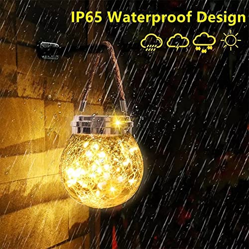 EternityFuture Garden Decoration Waterproof Solar Lantern, Value Pack of 2, Glass Bottle Jar, 30 LED Warm Lights, Unique Crack Pattern Ball Hanging Light