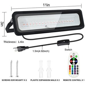 Indmird 50W UV+RGB Lights, Color Changing Lights, Black Light for Glow Party, RGB Flood Light, with Switch and Remote, for Garden Lighting, Stage Lighting, Holiday Parties, Aquariums, Halloween