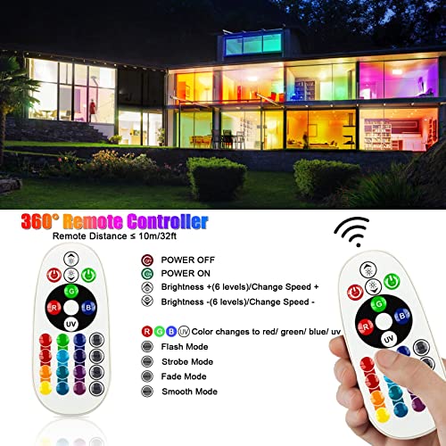 Indmird 50W UV+RGB Lights, Color Changing Lights, Black Light for Glow Party, RGB Flood Light, with Switch and Remote, for Garden Lighting, Stage Lighting, Holiday Parties, Aquariums, Halloween