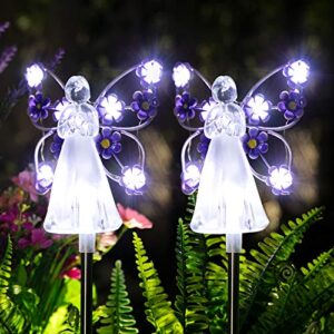 gigalumi solar angel garden stake lights – 2 pack angel solar lights outdoor garden, eternal light angel with 7 leds for cemetery grave decorations, memorial gift, christmas yard art, sympathy gift