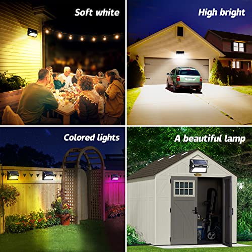 intelamp Solar Lights Outdoor, Solar Motion Sensor Lights Solar Fence Lights,Solar Garden Light 5 Working Modes and Adjust Brightness and Color by Remote Control for Garage Walls Fences Yards Lights