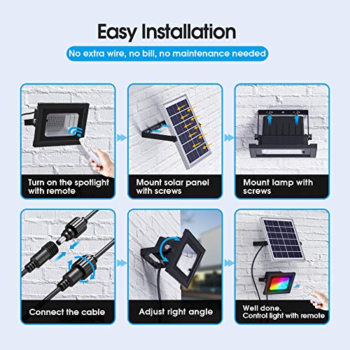 Solar Flood Lights Outdoor Solar Spotlight 7 Singe Colors & Color Changing RGB Solar Spot Lights with Remote Control 60LED IP67 Waterproof Landscape Light for Lawn, Patio, Tree, Yard, Garden