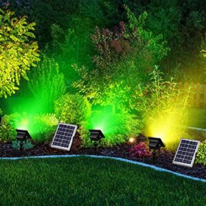 Solar Flood Lights Outdoor Solar Spotlight 7 Singe Colors & Color Changing RGB Solar Spot Lights with Remote Control 60LED IP67 Waterproof Landscape Light for Lawn, Patio, Tree, Yard, Garden