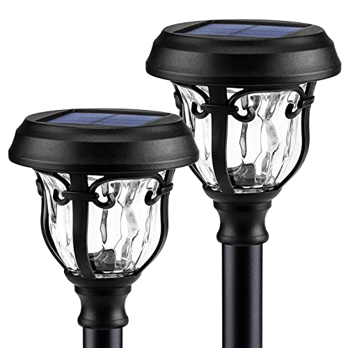 LeiDrail Solar Pathway Lights Outdoor, 2 Pack 2 Modes Bright Solar Path Light Metal Glass Waterproof for Garden Yard Patio Decoration Warm White/Cool White Landscape Lighting