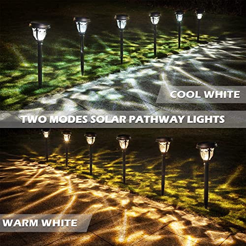 LeiDrail Solar Pathway Lights Outdoor, 2 Pack 2 Modes Bright Solar Path Light Metal Glass Waterproof for Garden Yard Patio Decoration Warm White/Cool White Landscape Lighting